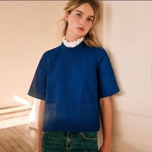 Sezane Denim top with ruffled collar